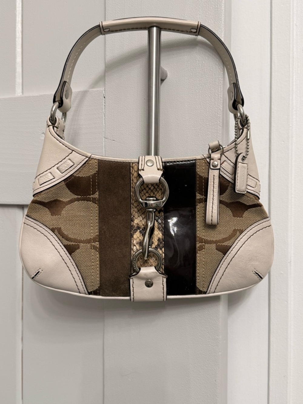 Coach Neutral Patchwork Shoulder Bag in Beige, Brown and Cream